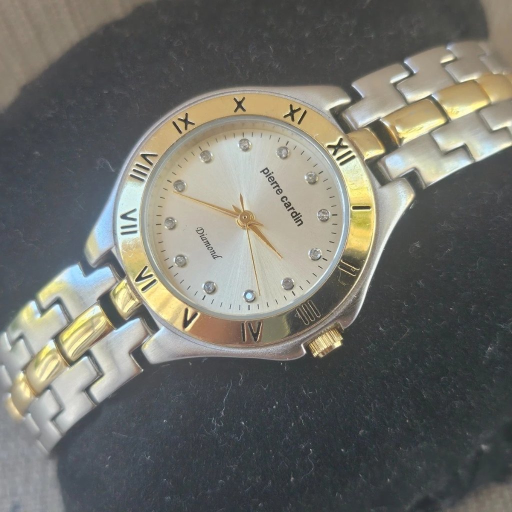 Pierre Cardin Diamond Ladies Wristwatch GoldSilver Tone Analog Wrist Watch